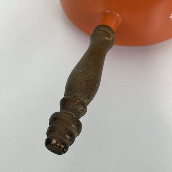 MCM Japanese Orange Floral Fondue Pot Wooden Handle VTG - Picture 4 of 8